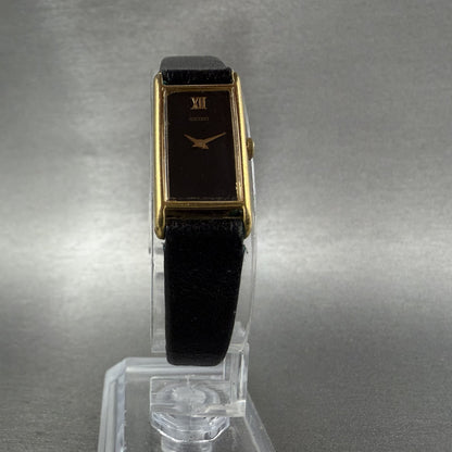 Seiko Tank Watch Women 13mm Black Dial Gold Tone Rectangle 2e206129 New Battery5