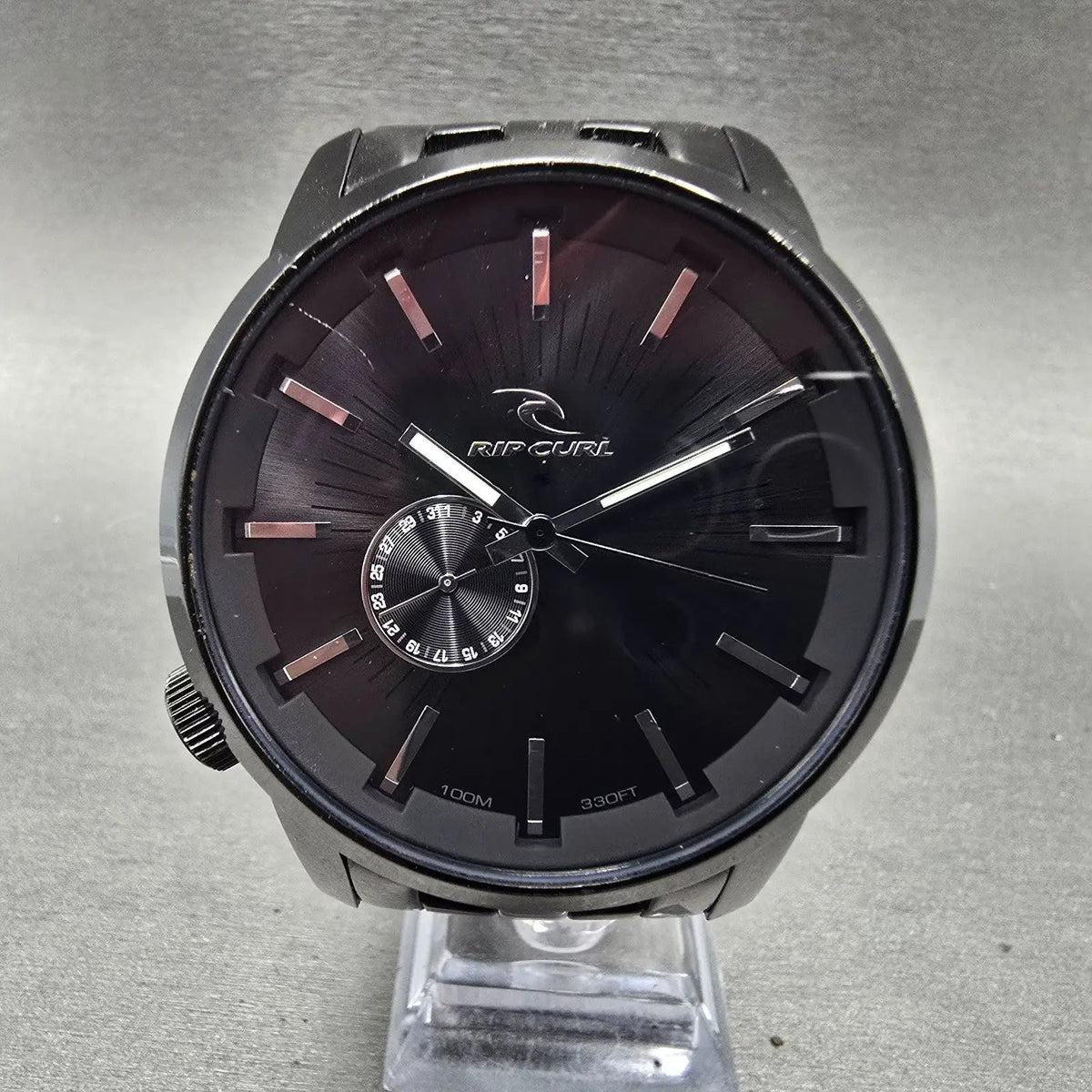 Rip Curl Detroit Watch Men 50mm Black Dial Black Tone Date Round New Battery0