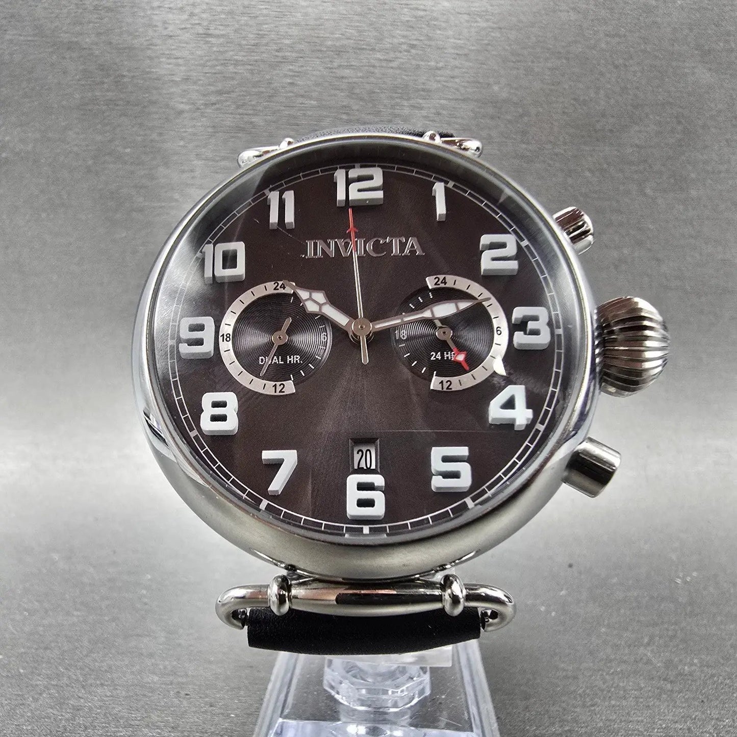 Invicta Aviator Watch Men 46mm Black Dial Steel Date Dual Hour 22980 New Battery5