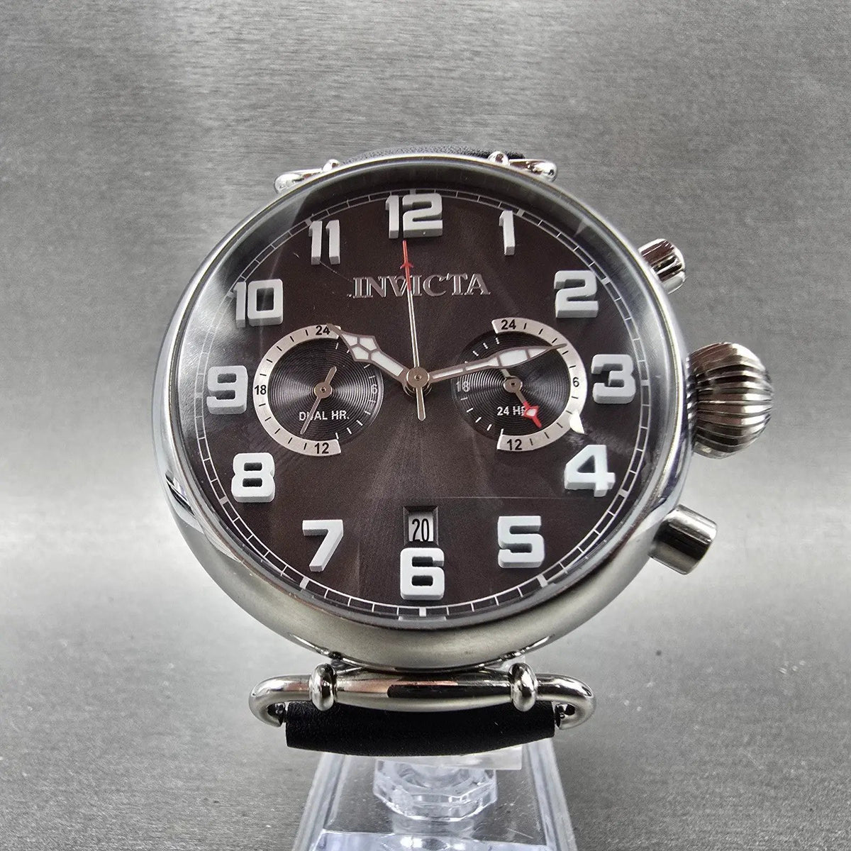 Invicta Aviator Watch Men 46mm Black Dial Steel Date Dual Hour 22980 New Battery5