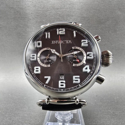 Invicta Aviator Watch Men 46mm Black Dial Steel Date Dual Hour 22980 New Battery5