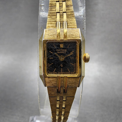 Citizen CQ Tank Watch Women 13mm Black Dial Gold Tone 2250S07521 New Battery0