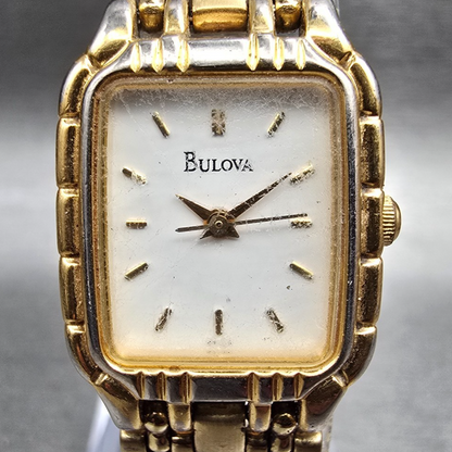 Bulova Tank Watch Women 19mm White Dial Gold Rectangle 97L64 New Battery JP1
