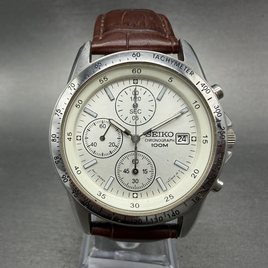 Seiko Chronograph Watch Men 39mm White Dial Silver Tone Date 7T92-0DW0 NewBatter0