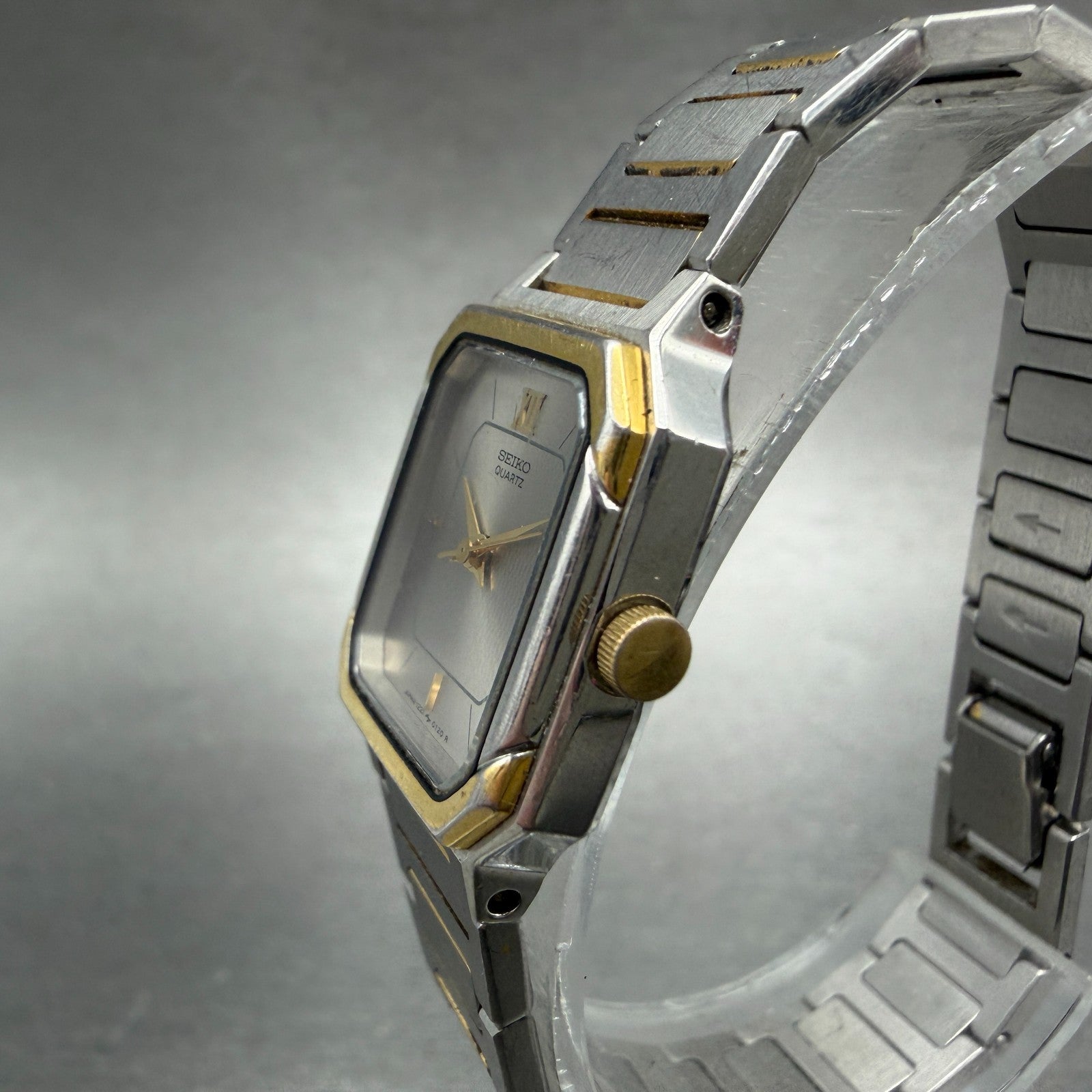 Seiko Tank Watch Women 20mm Silver Dial Two Tone Rectangle 1221-5060 New Battery2