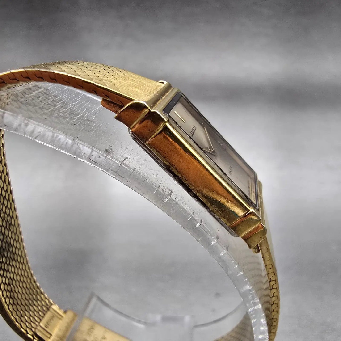 Seiko Lassale Watch Women 12mm Gold Dial Gold Tone Rectangle 2E50-5009 New Batt3