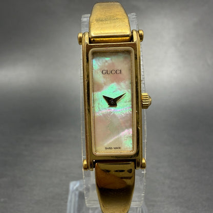 Gucci 1500L Tank Watch Women 12mm MOP Dial Gold Rectangle Bangle New battery TKH0