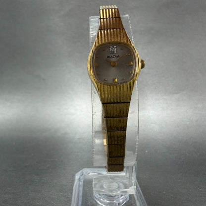 Bulova Watch Women 16mm Silver Dial Gold Tone Round 92K76 New Battery Vintage5