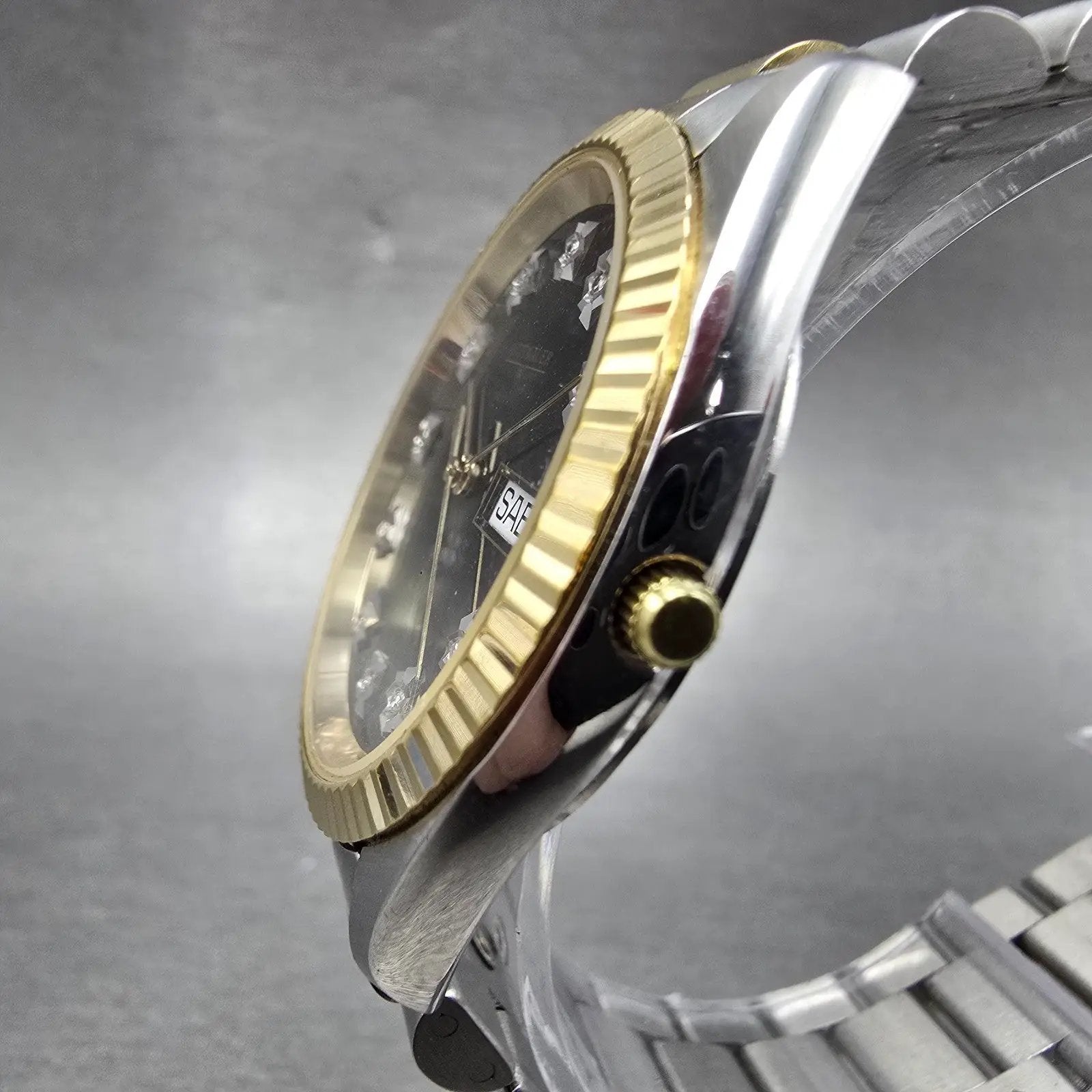 Wittnauer President Watch Men 35mm Bl Dial Two Tone Daydate Round New Batt AB2