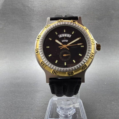 Bulova Caravelle Dive Watch Men 36mm Black Dial Two Tone NOS Round 40C18 PARTS6