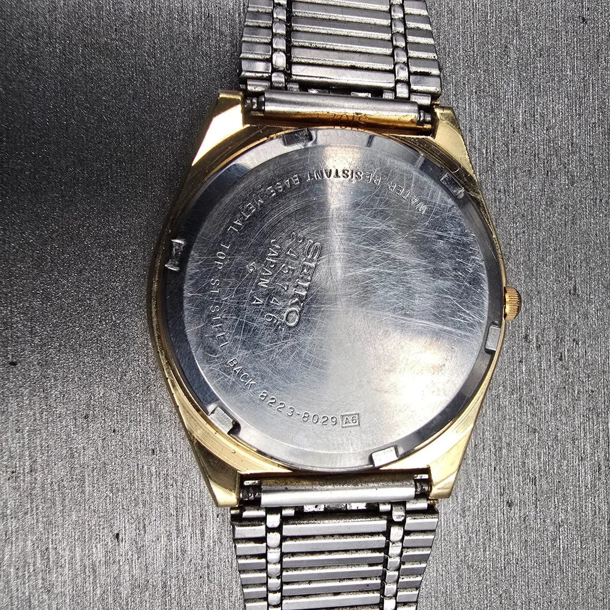 Seiko SQ Watch Men35mm Silver Dial Gold Daydate Round 8223-8029 New Battery JP410