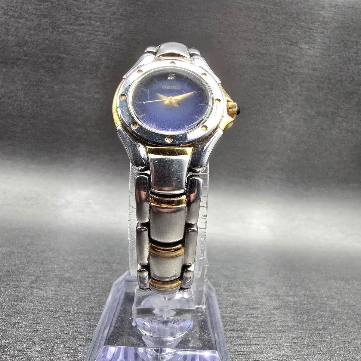 Seiko Watch Women 22mm Blue Dial Two Tone Round 1N01-0CW0 New Battery Vintage5