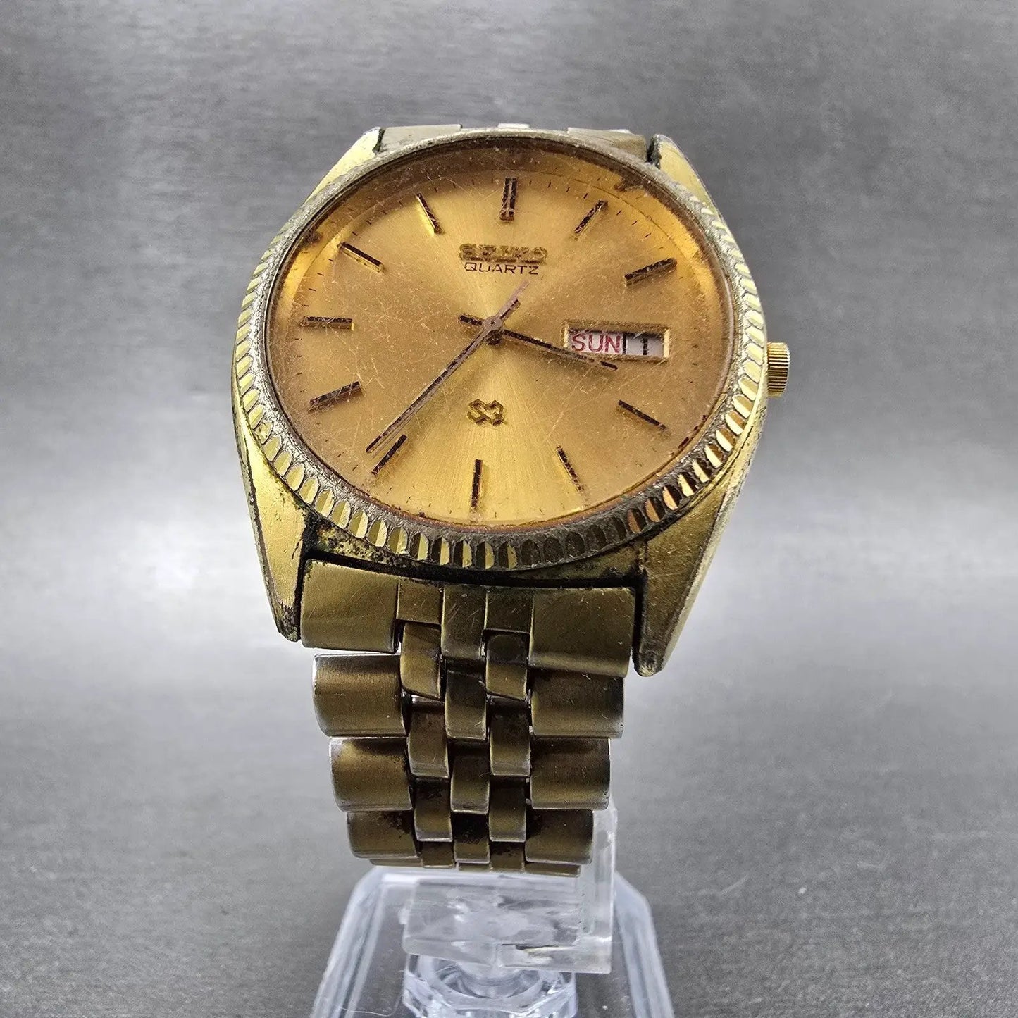 Seiko SQ President Watch Men 36mm Gold Dial Gold Daydate 5Y23-8A60 Round PARTS B6