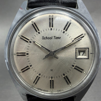 Seiko School Time Watch Men 35mm Silver Dial Steel Date Manual 5000-7000 Runs1