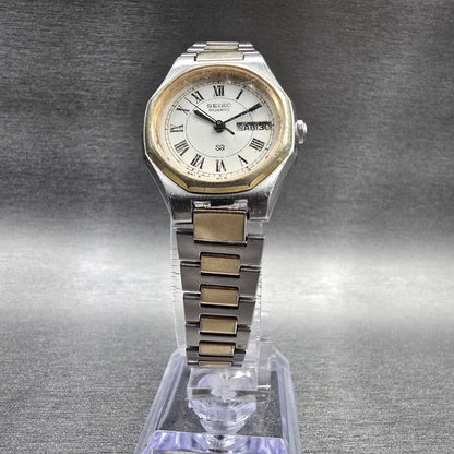Seiko SQ Watch Women 24mm White Dial Two Tone Daydate Round 5423-0140 New Batt5