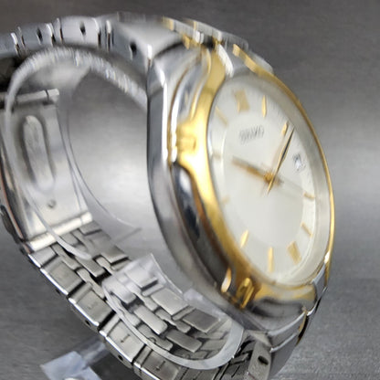 Seiko Watch Men 37mm White Dial Two Tone Date Round READ!!!!! New Batt 7N426C103