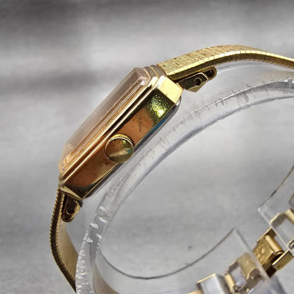 Seiko Watch Women 13mm Gold Dial Gold Tone Rectangle 1320-5770 New Battery VTG3