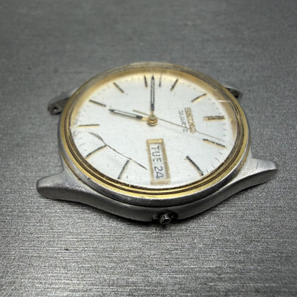 Seiko Watch Men 35mm Silver Dial Two Tone Round Daydate Vintage 7N43-8A39 PARTS6