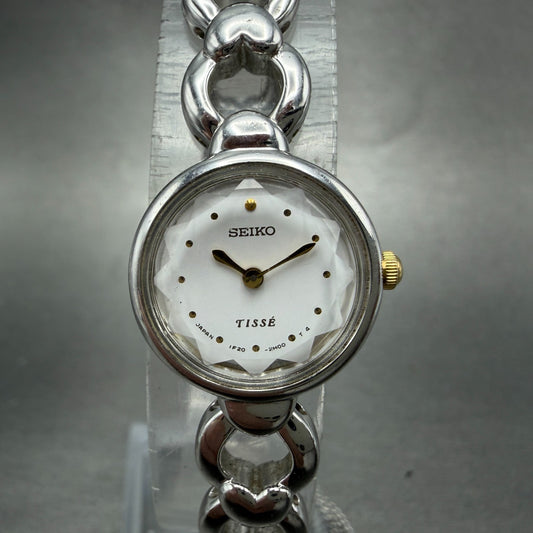 Seiko Tisse Watch Women 18mm White Dial Silver Tone Hearts 1F20-1B20 New Batt F40