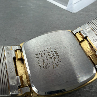 Seiko Digital Watch Men 28mm LCD Gold Tone Daydate F231-4009 Rectangle New Batt9