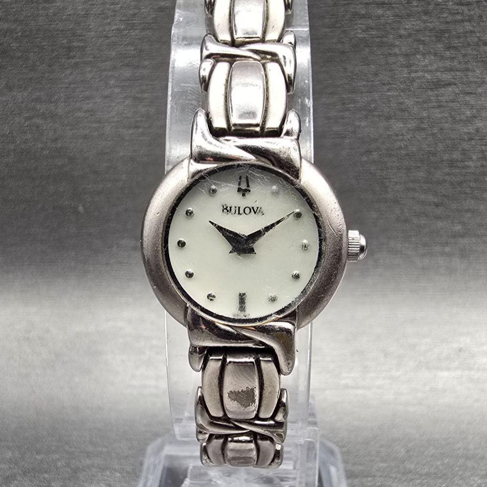 Bulova Womens Watch 20mm MOP Dial Silver Tone Round 96L90 Bracelet New Battery0