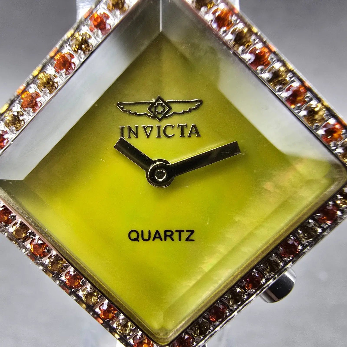 Invicta Wildflower Watch Women 30mm Yellow Dial Silver Crystals Square New Batt1