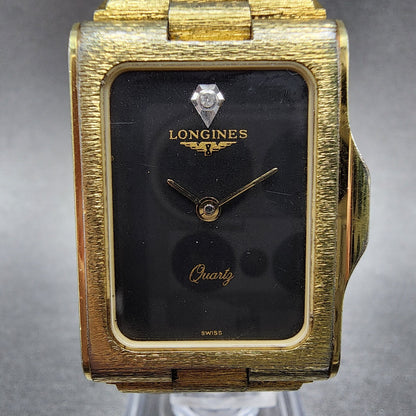 Longines Tank Watch Men 24mm Black Dial Gold Tone Rectangle New Battery Nugget1