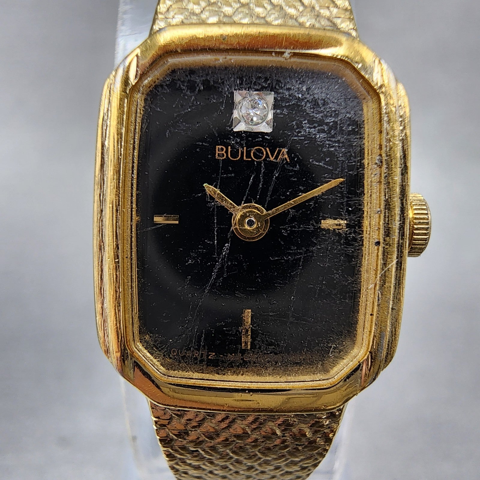 Bulova Tank Watch Women 16mm Black Dial Gold Tone Rectangle P4 New Battery1