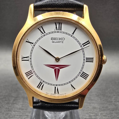 Seiko Watch Men 34mm White Dial Gold Tone Round V700-8A10 New Battery Vintage1