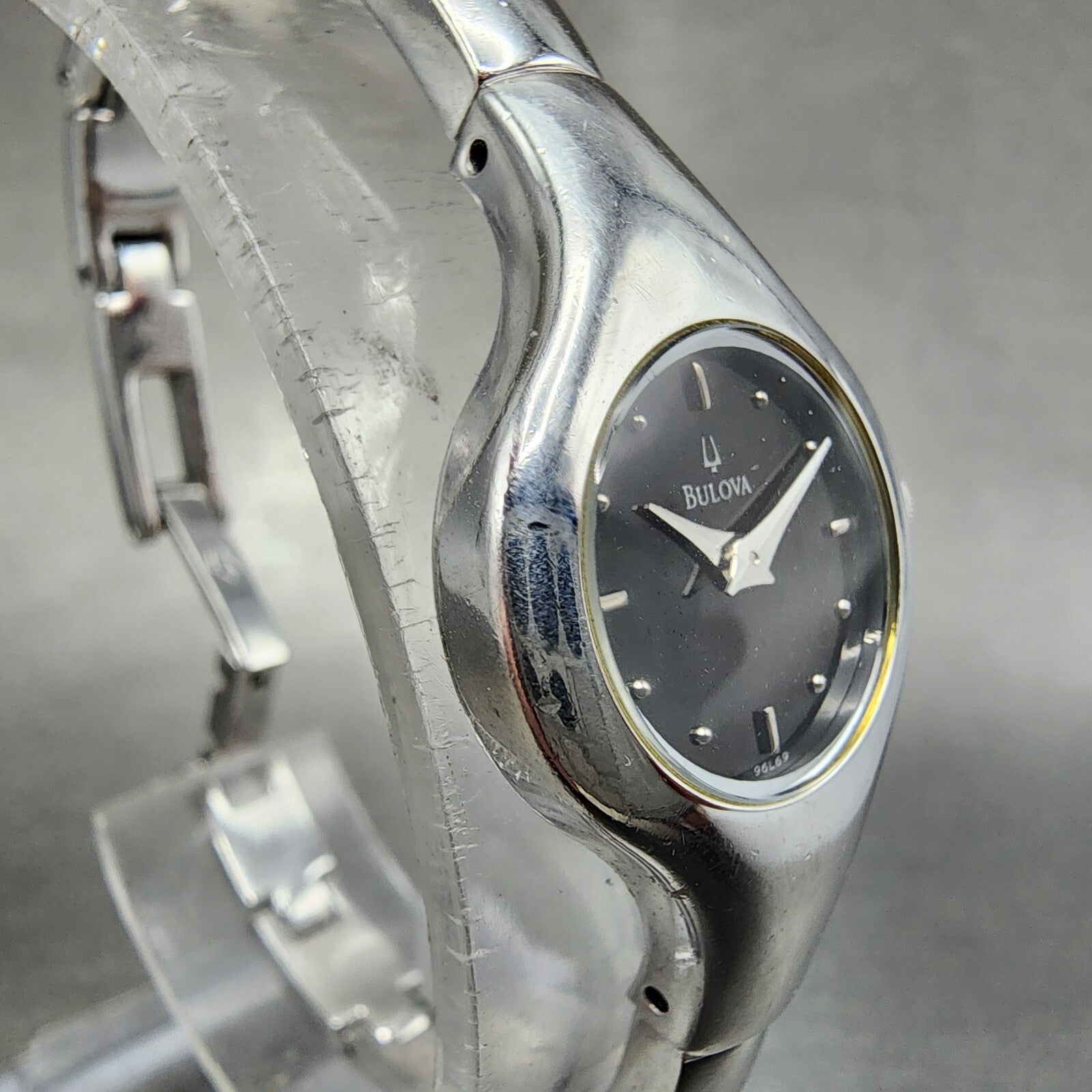 Bulova Watch Women 20mm Black Dial Stainless Steel Round 96L69 New Battery2