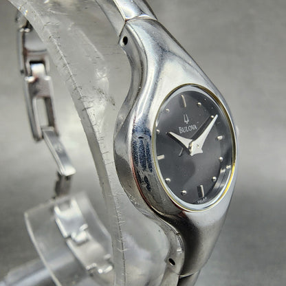 Bulova Watch Women 20mm Black Dial Stainless Steel Round 96L69 New Battery2