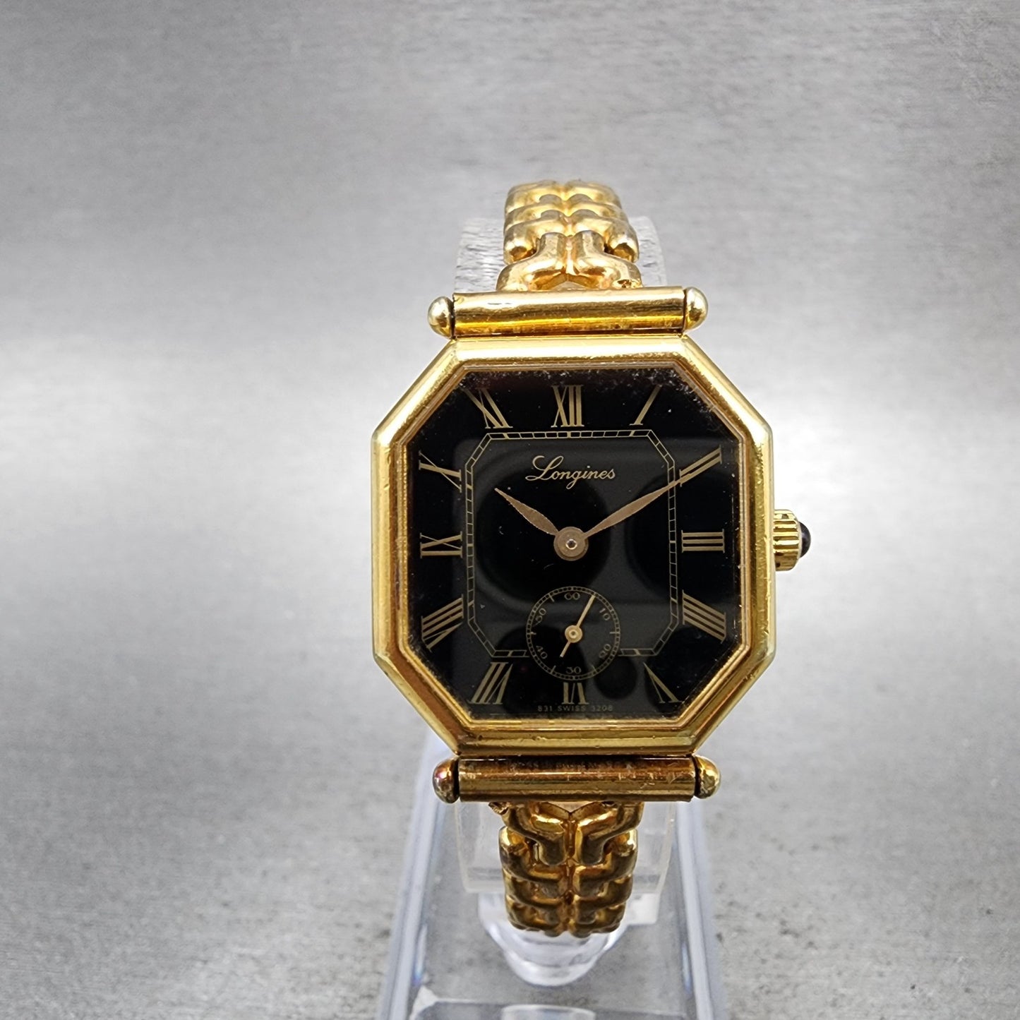 Longines Watch Women 24mm Black Dial Gold Plated Manual Wind Runs Octagon VTG0