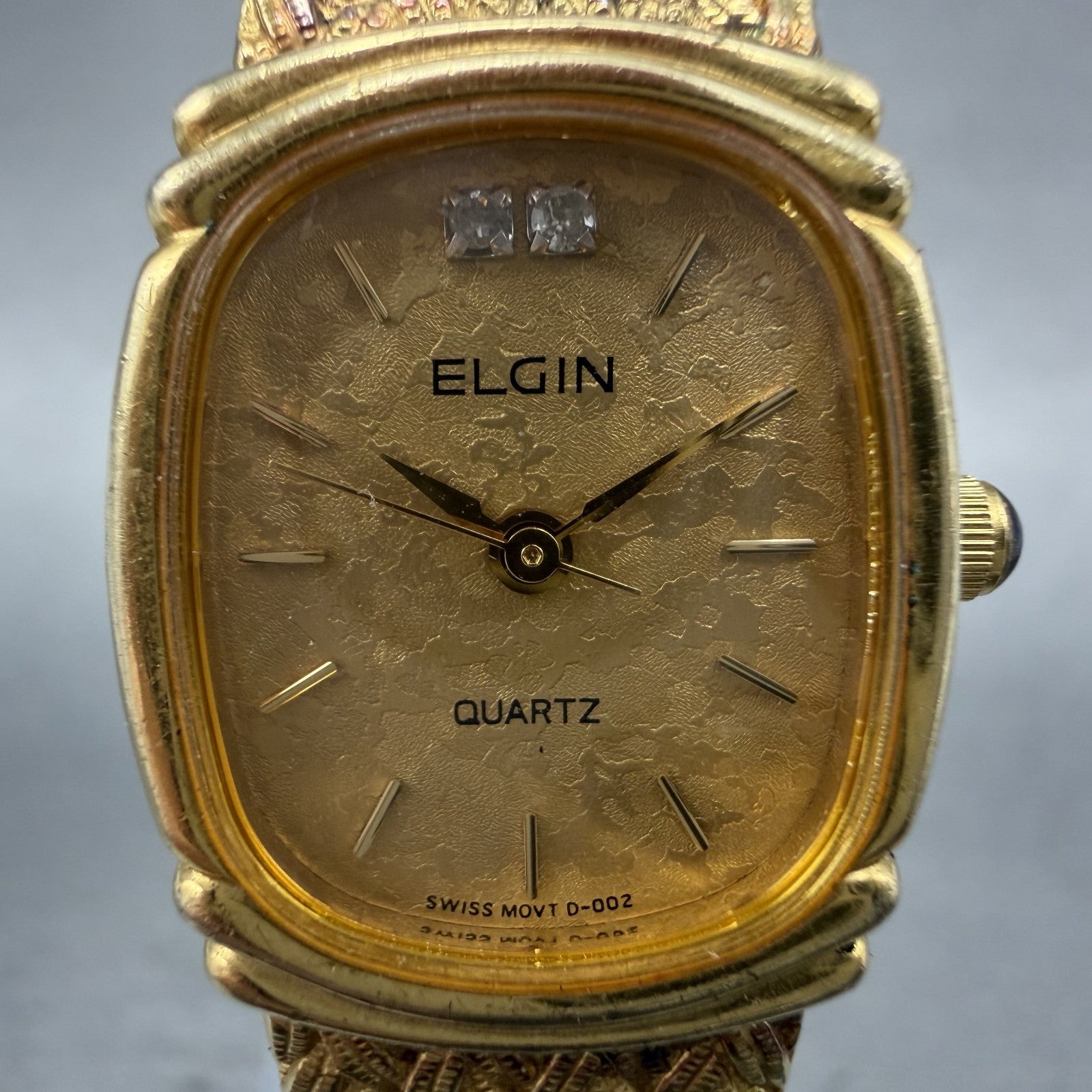 Elgin Watch Women 19mm Gold Dial Gold Tone Rectangle FK283 New Battery VTG1