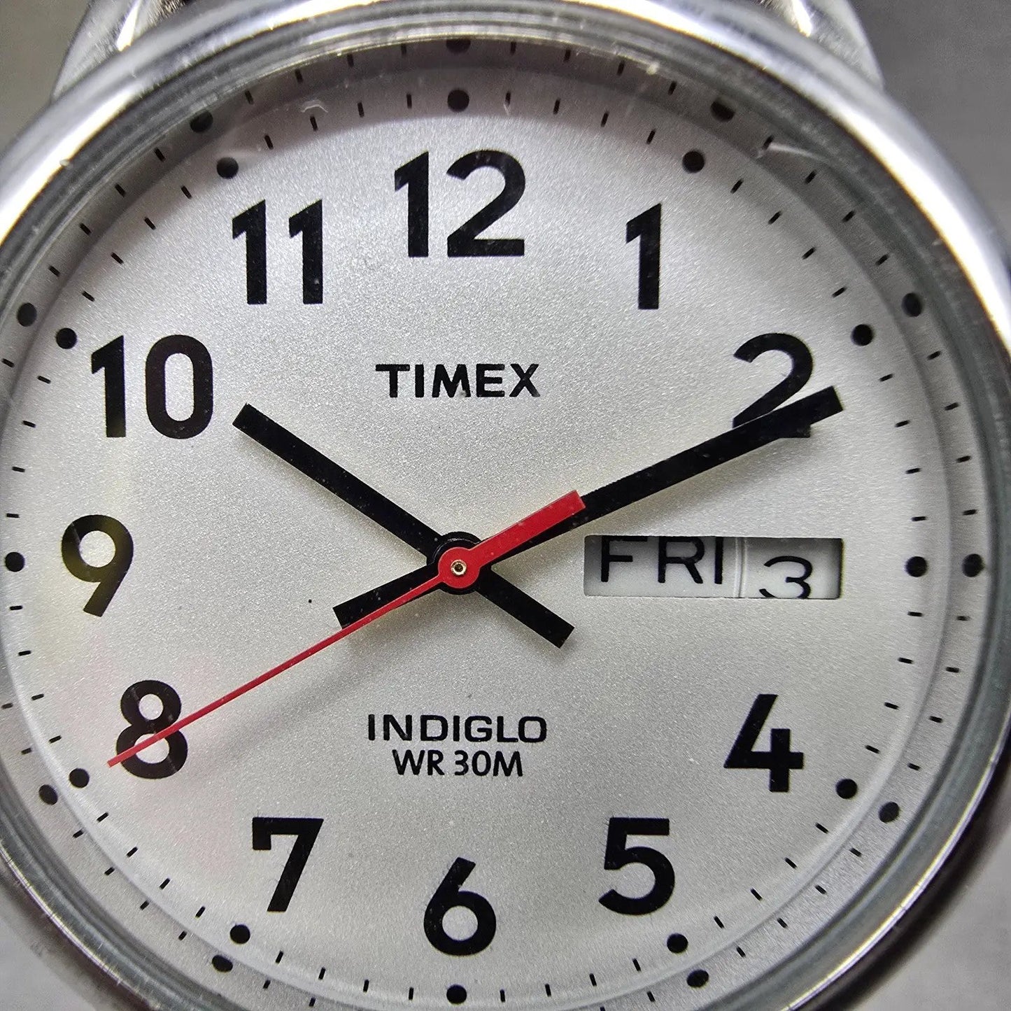 Timex Easy Reader Watch Men 35mm Silver Dial Silver Tone Daydate New Battery BYH1
