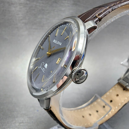 Bulova Frank Sinatra Watch Men 40mm Gray Dial Silver Tone Date Manual Wind2
