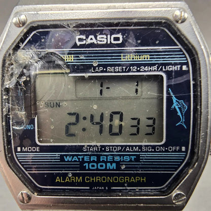 Casio Watch Men 36mm Silver Digital Alarm Chronograph W-350 New Battery VTG1