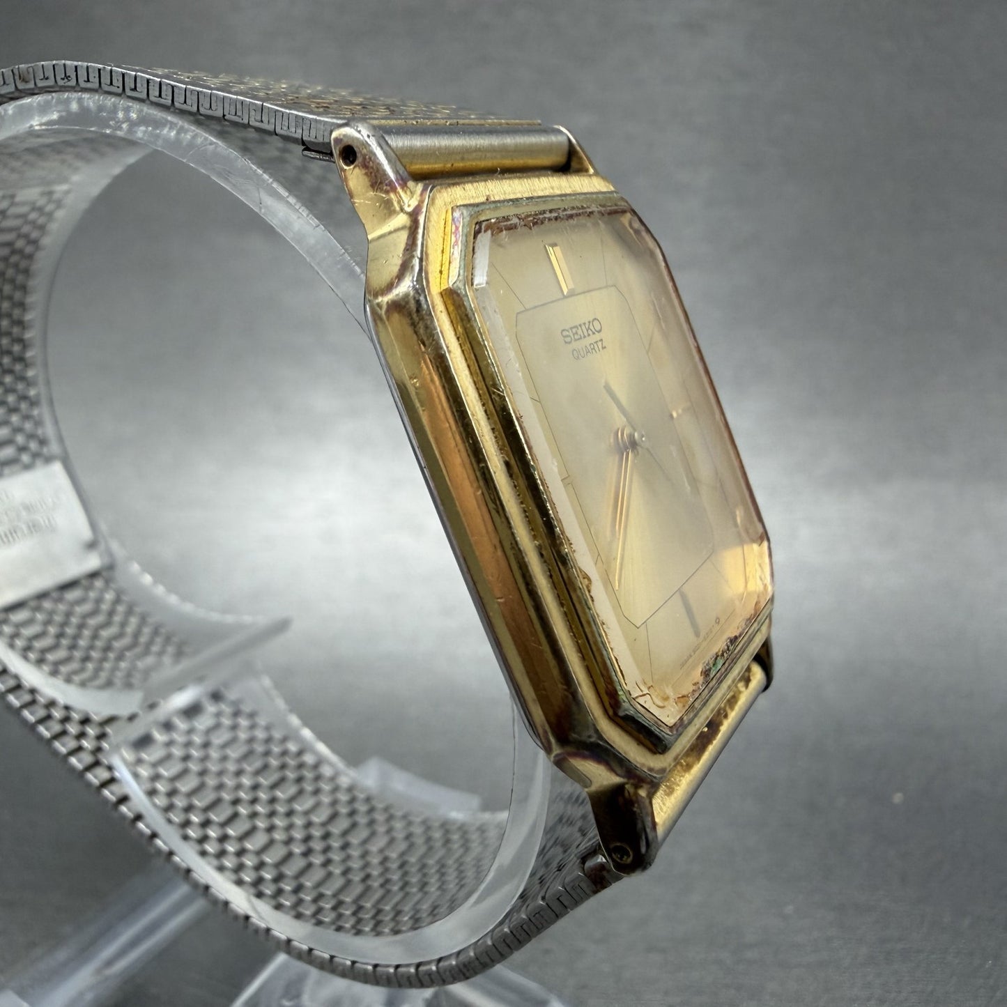 Seiko Tank Watch Men 26mm Champagne Dial Gold Tone 90215250 New Battery READ!!!3