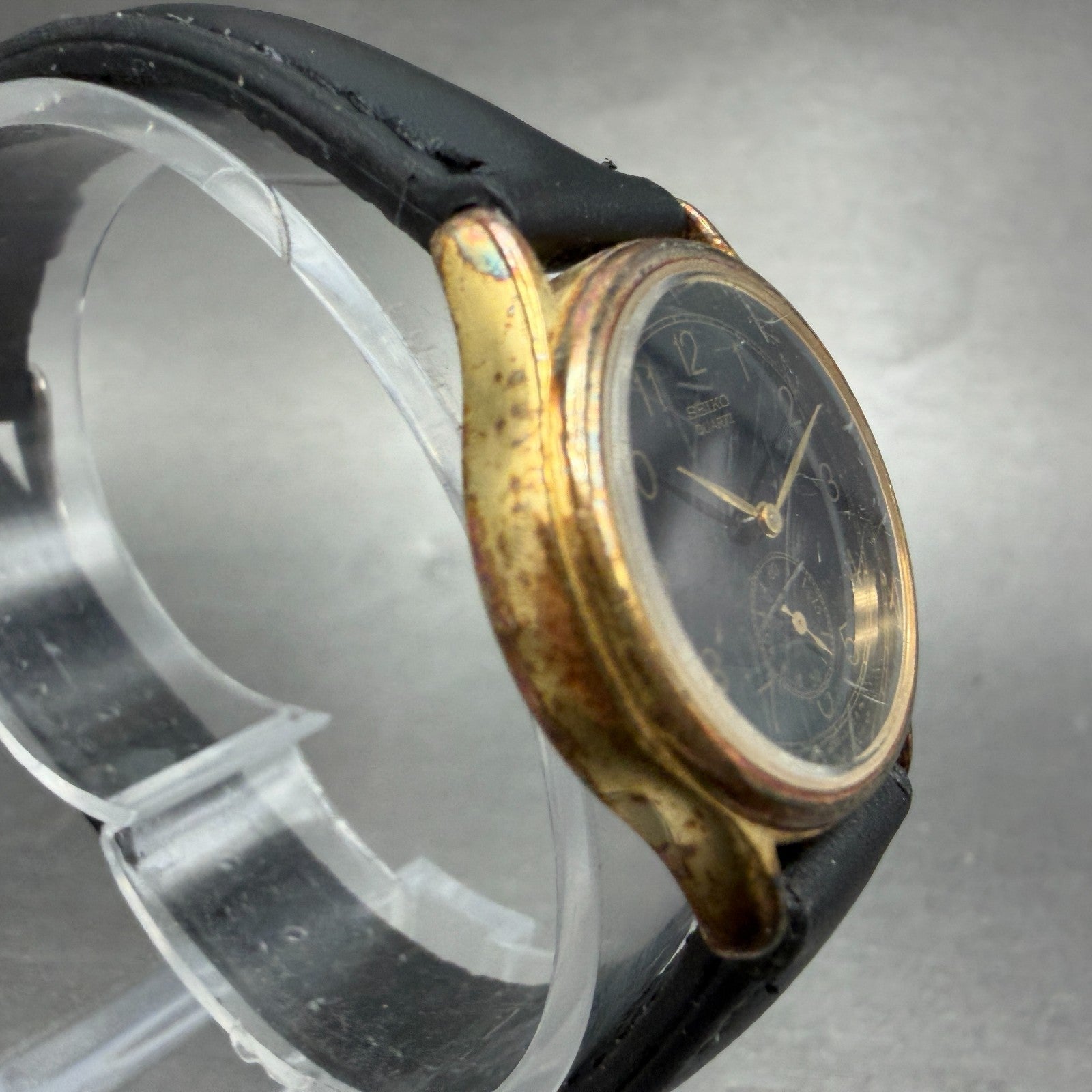 Seiko Watch Women 24mm Black Dial Gold Tone Round 2G38-0050 New Battery Vintage3