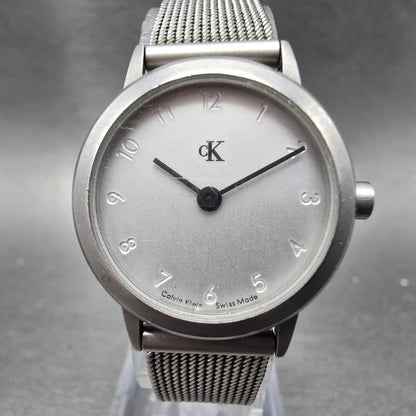 Calvin Klein Watch Women 28mm Silver Dial Steel Round K1313 Mesh Band New Batt0