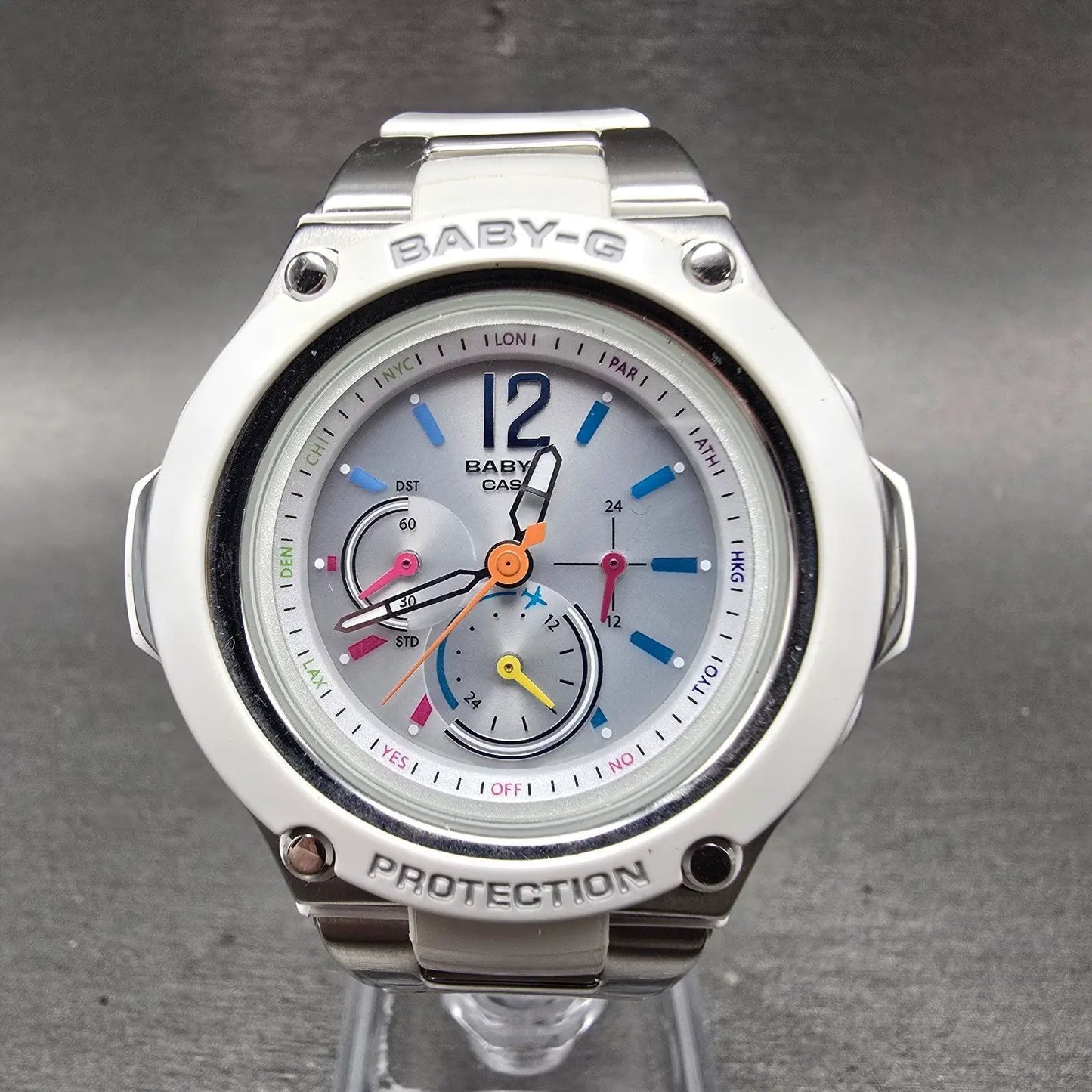Casio Baby-G BGA-1400 Watch Women 41mm White Dial Silver Tone Round Works0