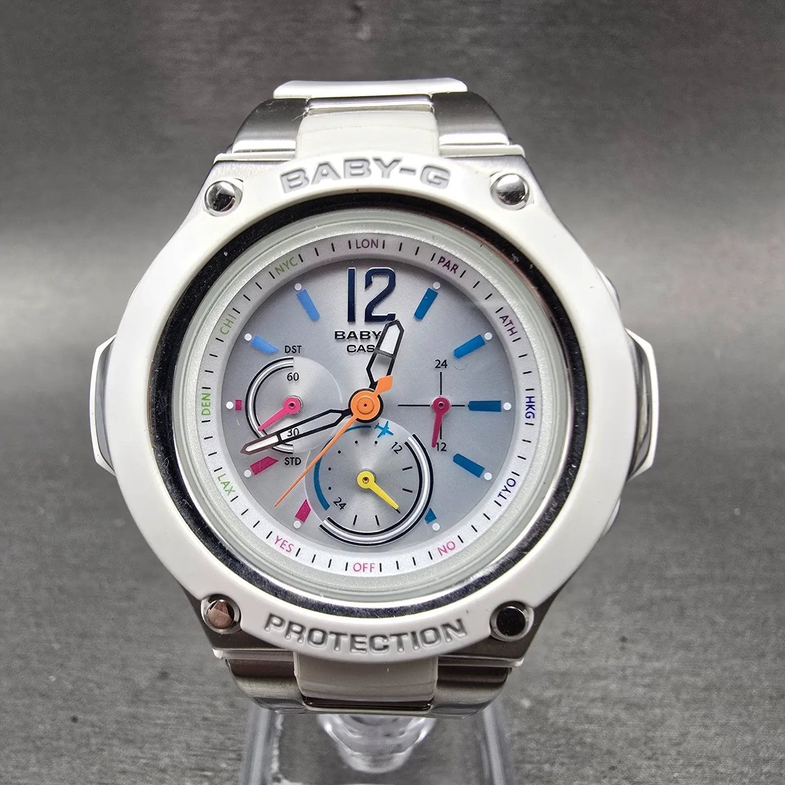 Casio Baby-G BGA-1400 Watch Women 41mm White Dial Silver Tone Round Works0