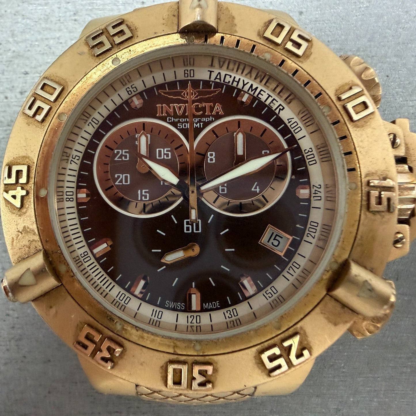 Invicta Sub Aqua Noma III Chrono Watch Men 50mm Brown Dial Rose Gold Date Newbat1