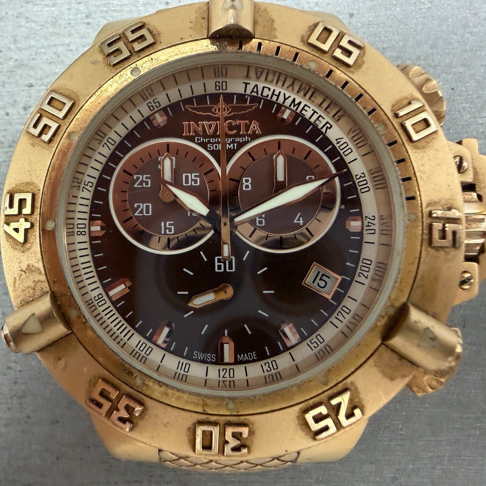 Invicta Sub Aqua Noma III Chrono Watch Men 50mm Brown Dial Rose Gold Date Newbat1
