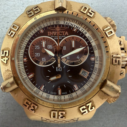 Invicta Sub Aqua Noma III Chrono Watch Men 50mm Brown Dial Rose Gold Date Newbat1
