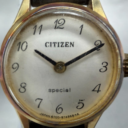Citizen Special Watch Women 20mm White Dial Gold Tone Round Manual 4-672011 Run1