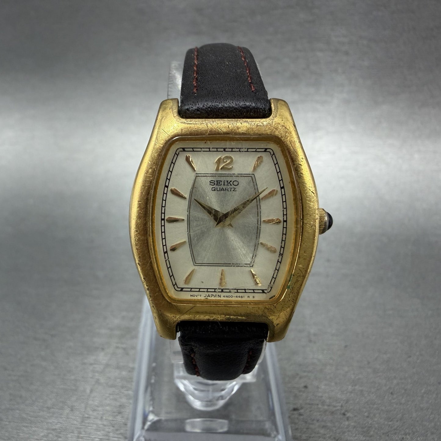 Seiko Watch Women 25mm White Dial Gold Tone Tonneau 4n00-6451 New Battery ABC0