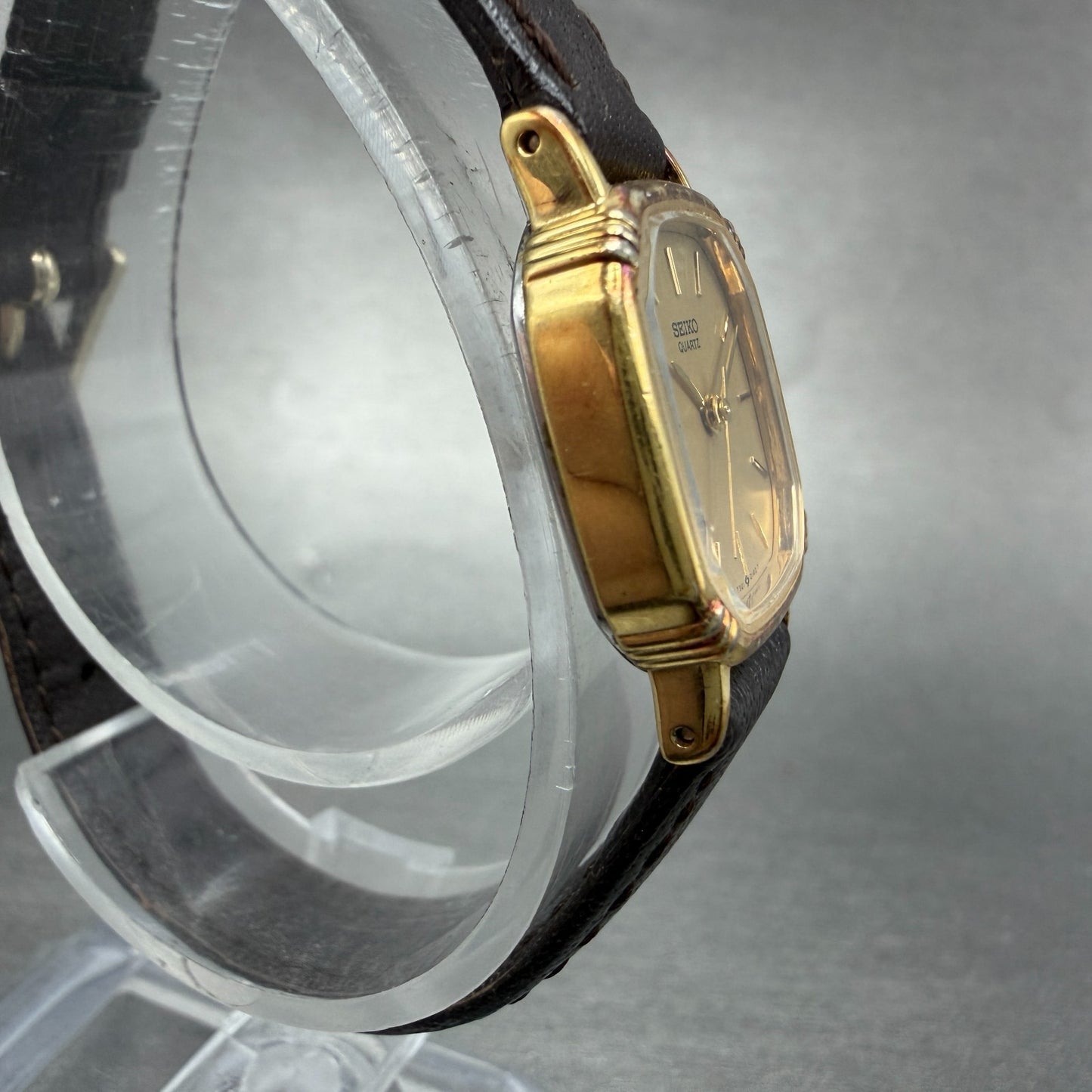 Seiko Watch Women 20mm Champagne Dial Gold Tone Square 7321-5070 New Battery 413