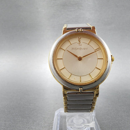 Yves Saint Laurent Watch Women 29mm Champagne Dial Two Tone Round New Battery5