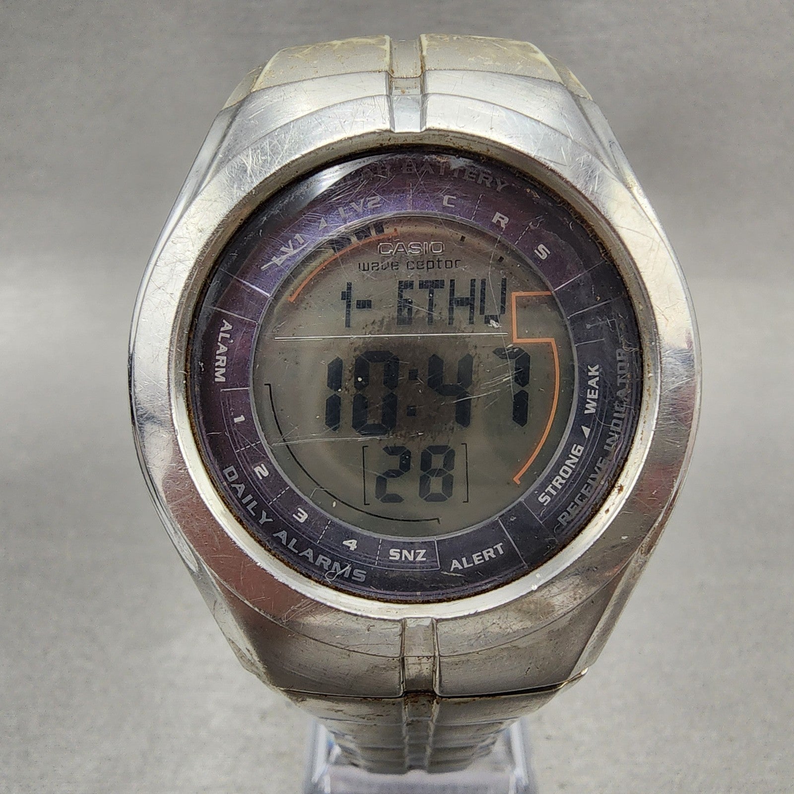 Casio Waveceptor Watch Men 41mm Digital Silver Tone Solar Alarm Chrono READ!!1