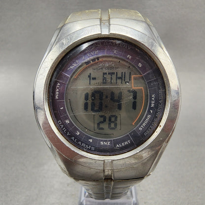 Casio Waveceptor Watch Men 41mm Digital Silver Tone Solar Alarm Chrono READ!!1
